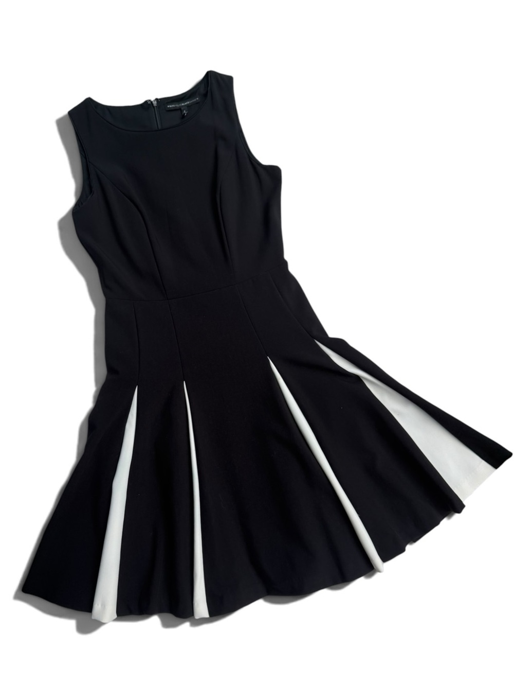 White House Black Market Black Fit-and-Flare Dress with White Insets
